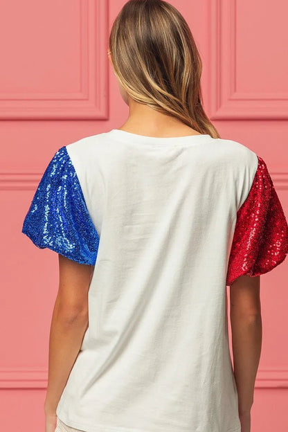 BiBi Sequin American Flag Bow Top - Bitsy Gypsy Boutique