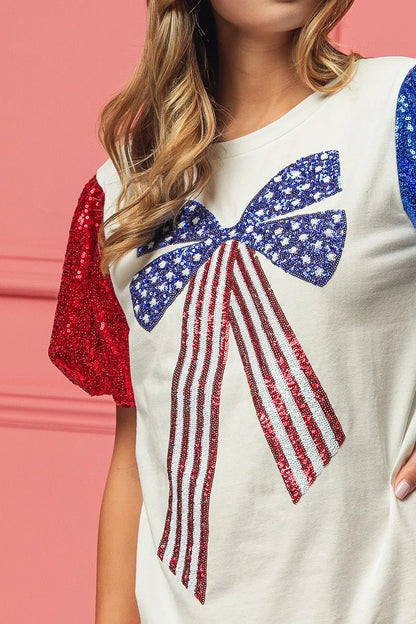 BiBi Sequin American Flag Bow Top - Bitsy Gypsy Boutique
