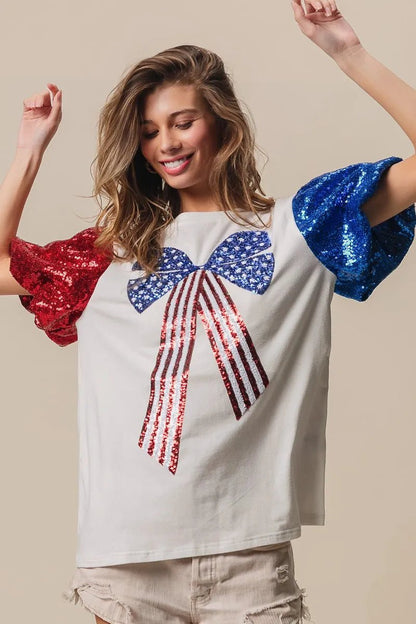 BiBi Sequin American Flag Bow Top - Bitsy Gypsy Boutique