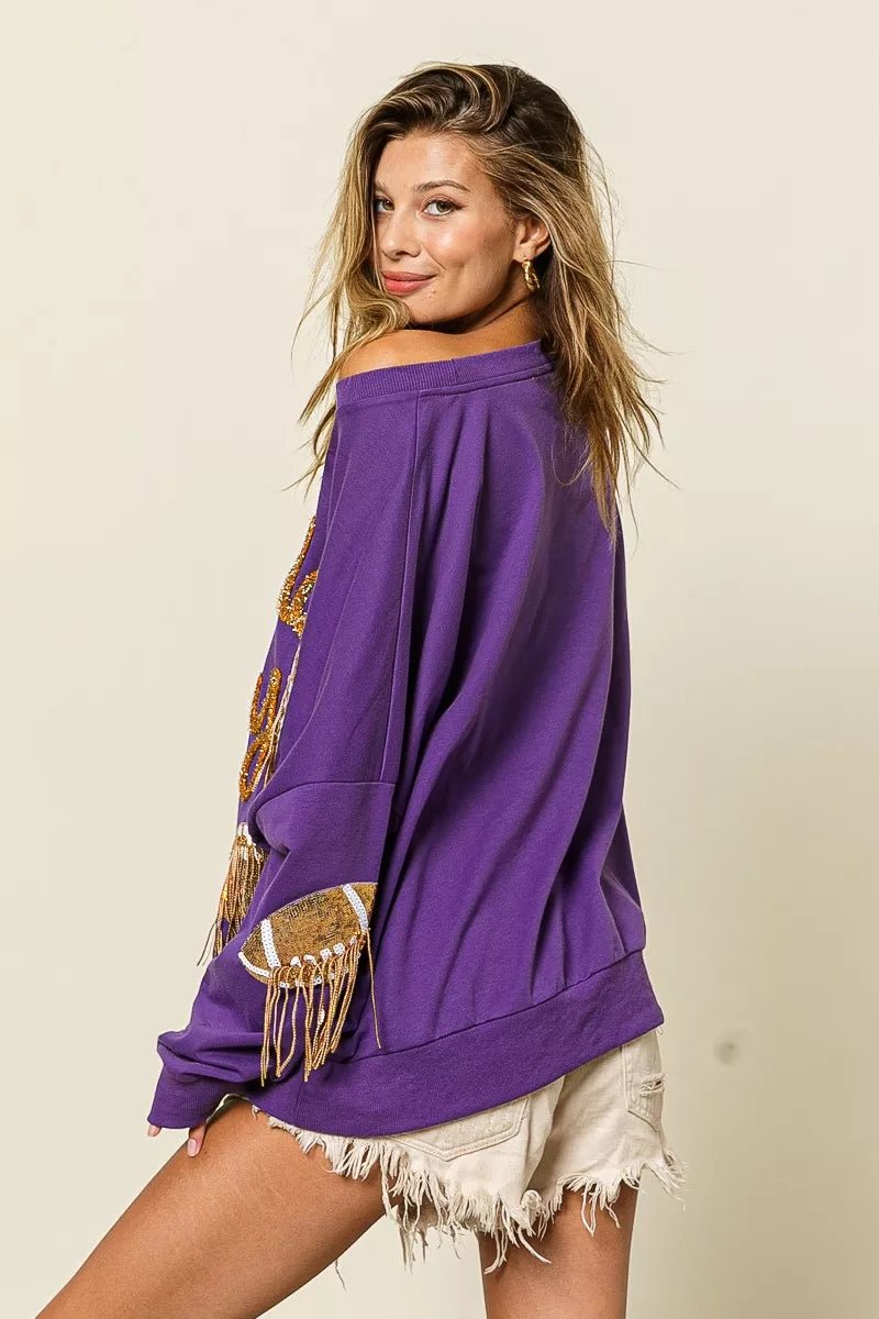 BiBi Sequin Football Patches Game Day Sweatshirt - Bitsy Gypsy Boutique
