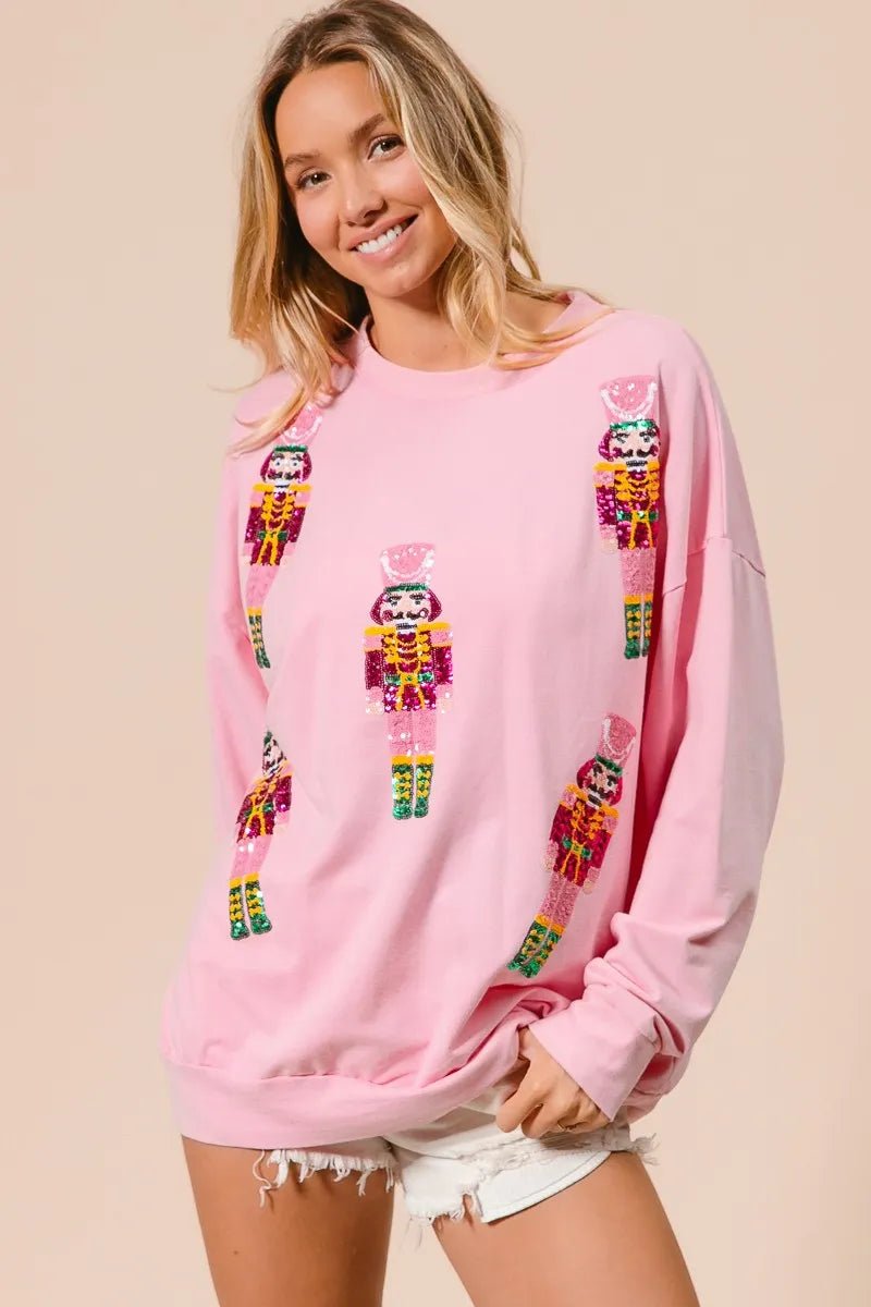 BiBi Sequin Nutcrackers Embroidery Christmas Sweatshirt - Bitsy Gypsy Boutique