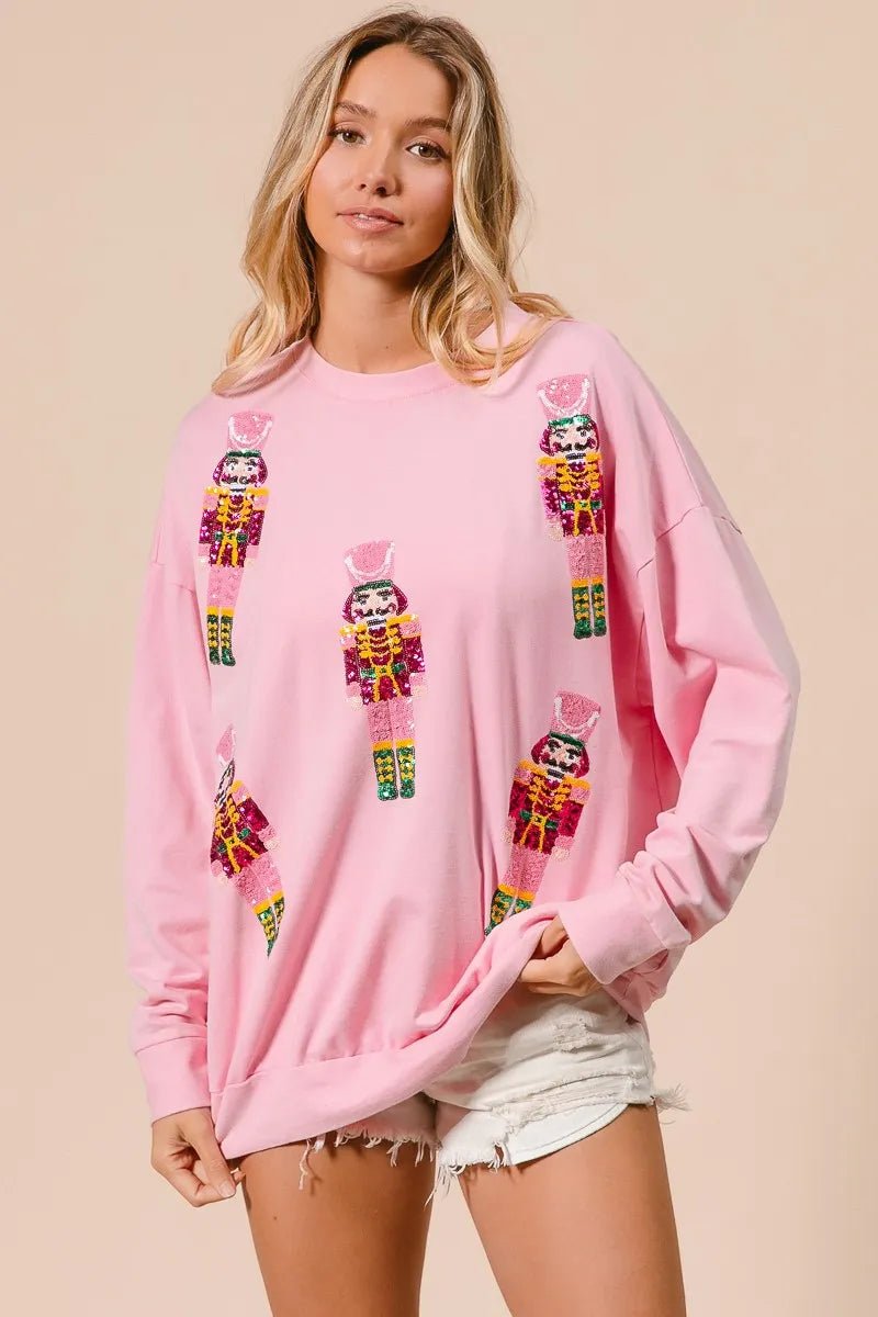 BiBi Sequin Nutcrackers Embroidery Christmas Sweatshirt - Bitsy Gypsy Boutique
