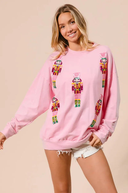 BiBi Sequin Nutcrackers Embroidery Christmas Sweatshirt - Bitsy Gypsy Boutique