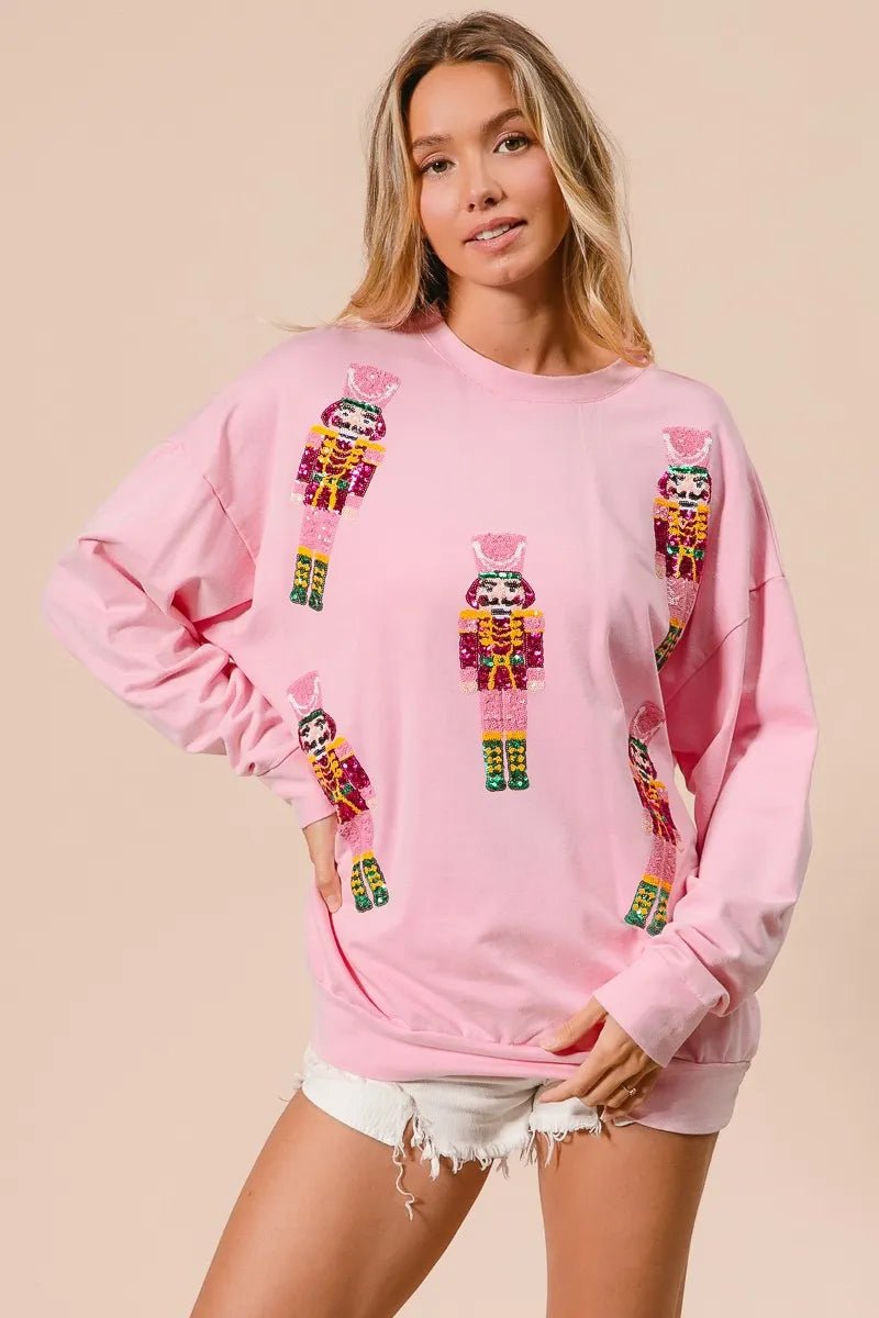 BiBi Sequin Nutcrackers Embroidery Christmas Sweatshirt - Bitsy Gypsy Boutique