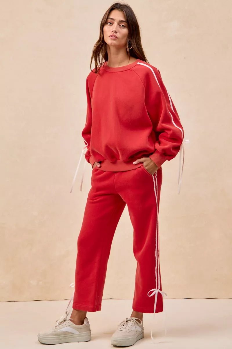 BiBi Side Lined Bow Details Fleece Sweatpants - Bitsy Gypsy Boutique