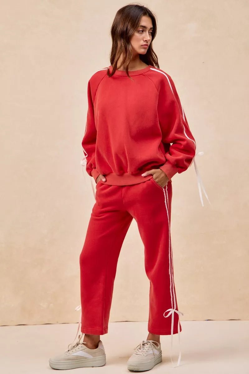 BiBi Side Lined Bow Details Fleece Sweatpants - Bitsy Gypsy Boutique