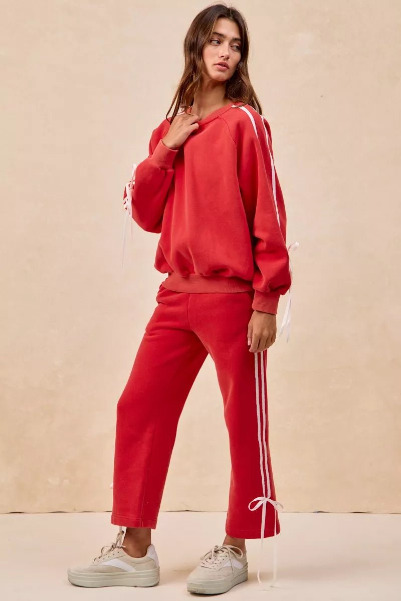 BiBi Side Lined Bow Details Fleece Sweatpants - Bitsy Gypsy Boutique