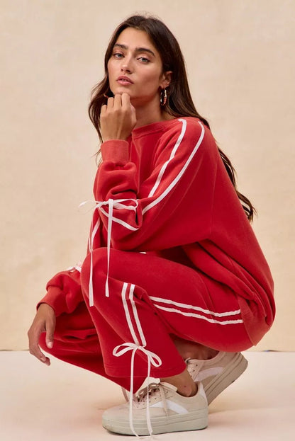 BiBi Side Lined Bow Details Fleece Sweatpants - Bitsy Gypsy Boutique