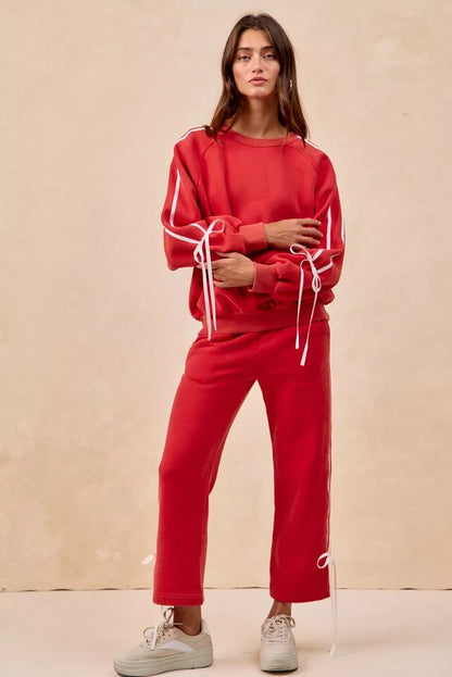 BiBi Side Lined Bow Details Fleece Sweatpants - Bitsy Gypsy Boutique