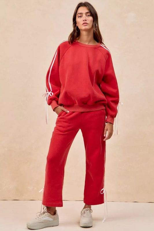 BiBi Side Lined Bow Details Fleece Sweatpants - Bitsy Gypsy Boutique