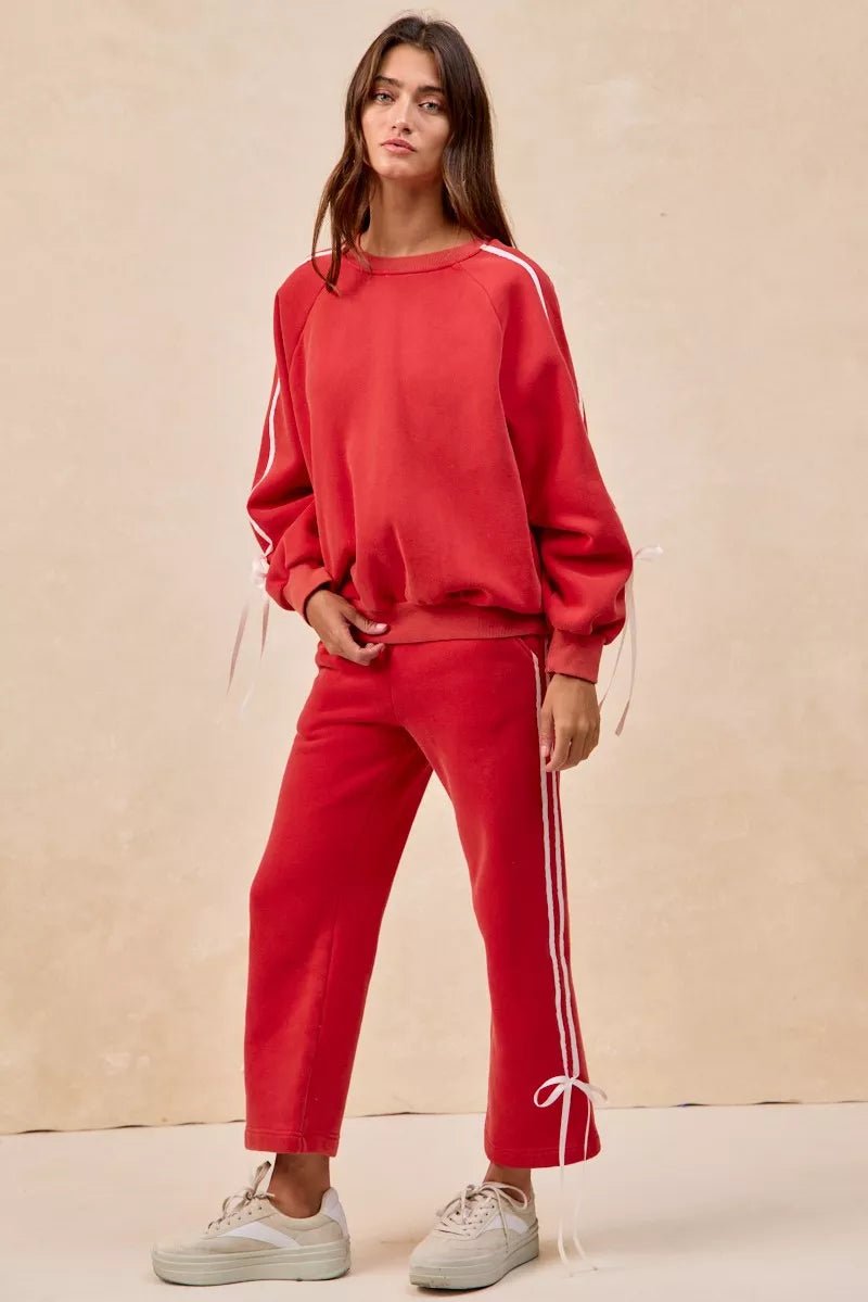 BiBi Side Lined Bow Details Fleece Sweatpants - Bitsy Gypsy Boutique