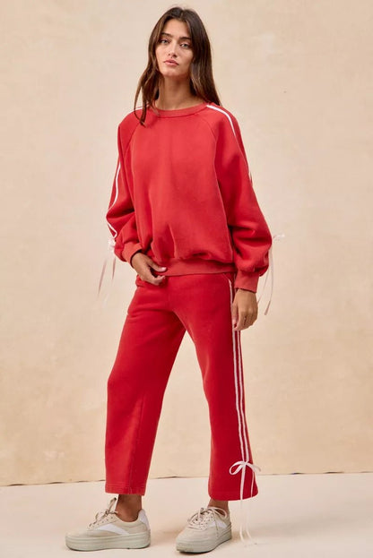 BiBi Side Lined Bow Details Fleece Sweatpants - Bitsy Gypsy Boutique