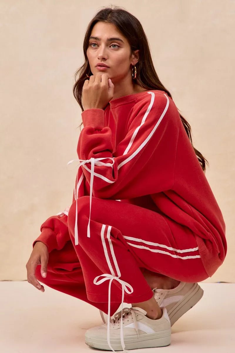 BiBi Side Lined Bow Details Fleece Sweatpants - Bitsy Gypsy Boutique