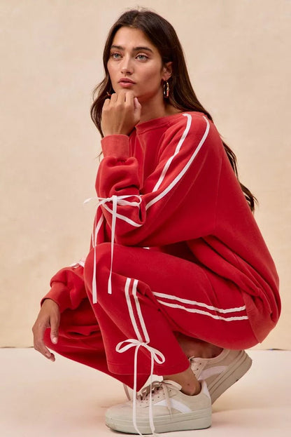 BiBi Side Lined Bow Details Fleece Sweatpants - Bitsy Gypsy Boutique