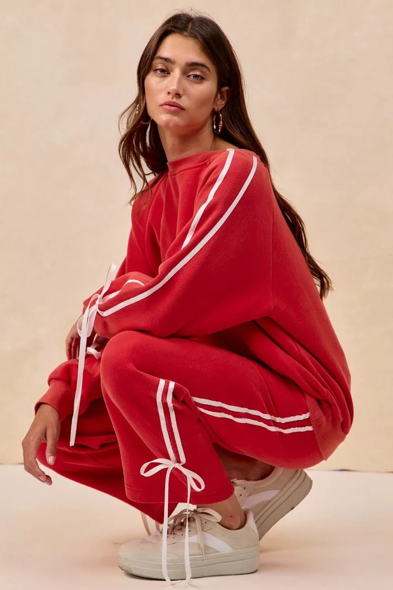 BiBi Side Lined Bow Details Fleece Sweatpants - Bitsy Gypsy Boutique