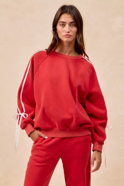 BiBi Side Lined Bow Details Fleece Sweatshirt - Bitsy Gypsy Boutique