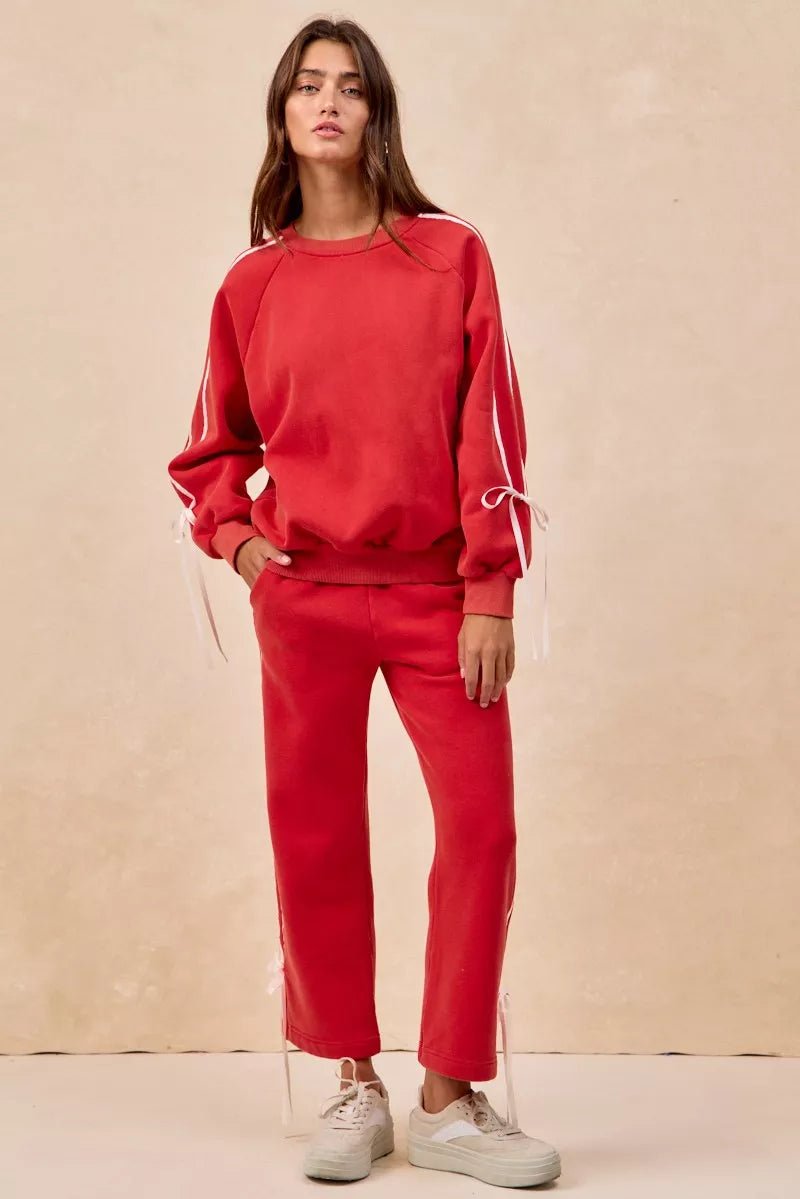 BiBi Side Lined Bow Details Fleece Sweatshirt - Bitsy Gypsy Boutique