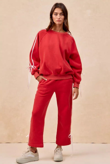 BiBi Side Lined Bow Details Fleece Sweatshirt - Bitsy Gypsy Boutique