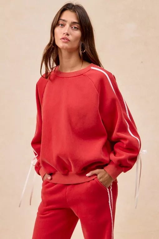 BiBi Side Lined Bow Details Fleece Sweatshirt - Bitsy Gypsy Boutique