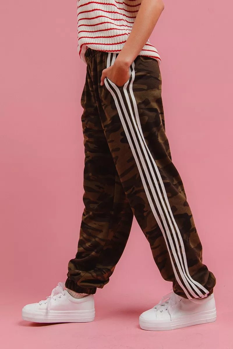 BiBi Side Lines Camouflage Track Pants - Bitsy Gypsy Boutique