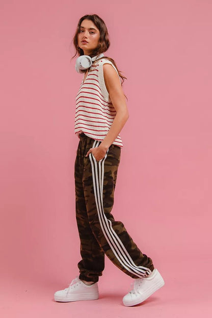 BiBi Side Lines Camouflage Track Pants - Bitsy Gypsy Boutique