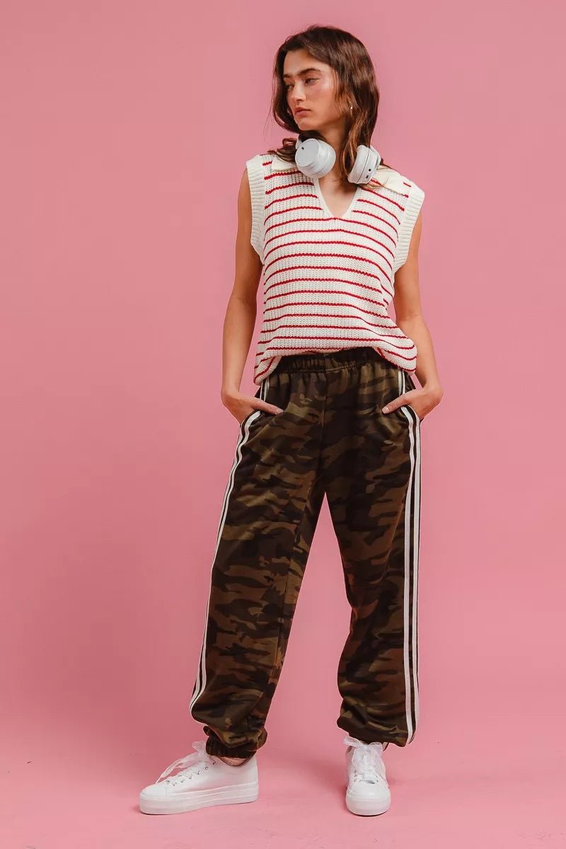 BiBi Side Lines Camouflage Track Pants - Bitsy Gypsy Boutique