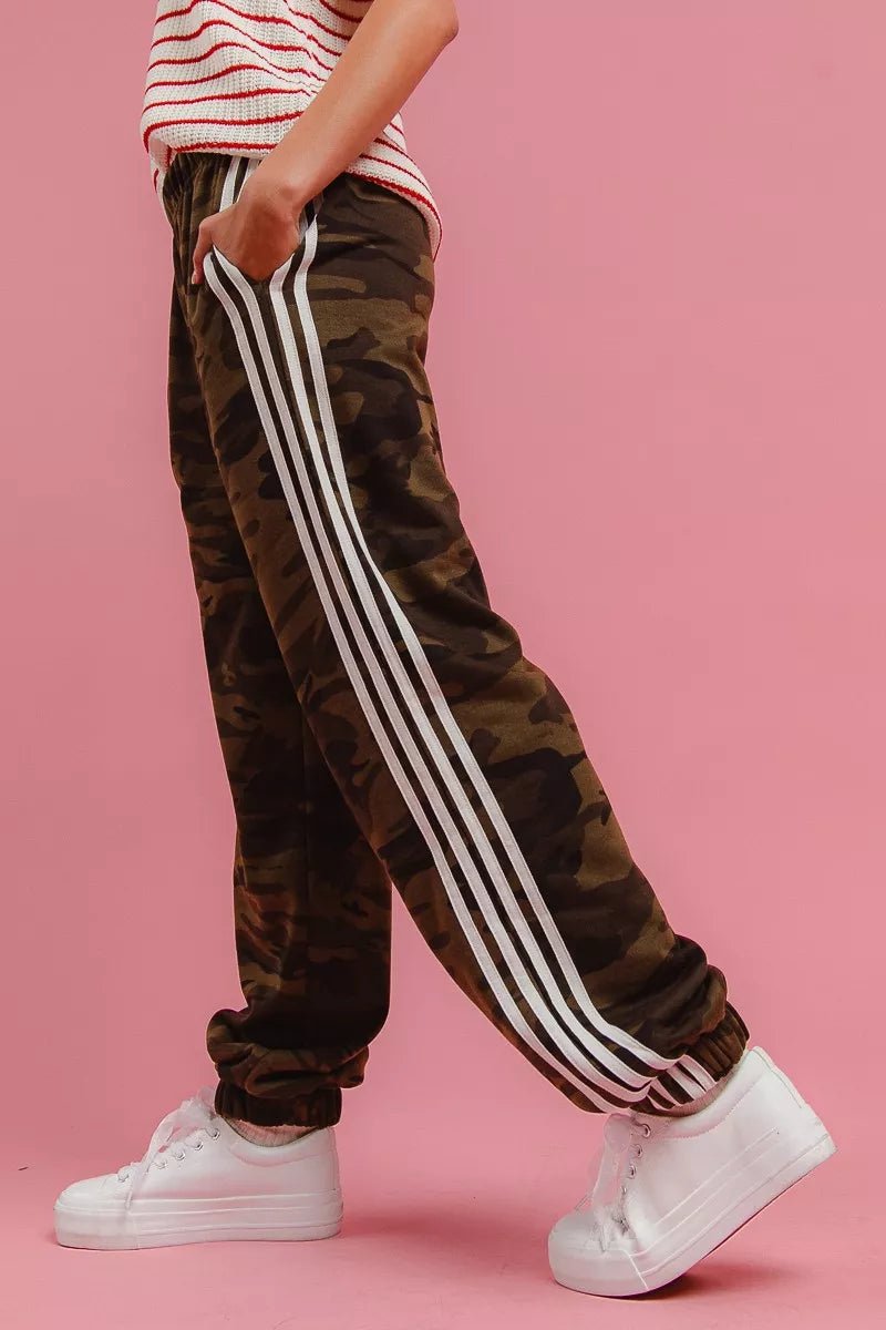 BiBi Side Lines Camouflage Track Pants - Bitsy Gypsy Boutique