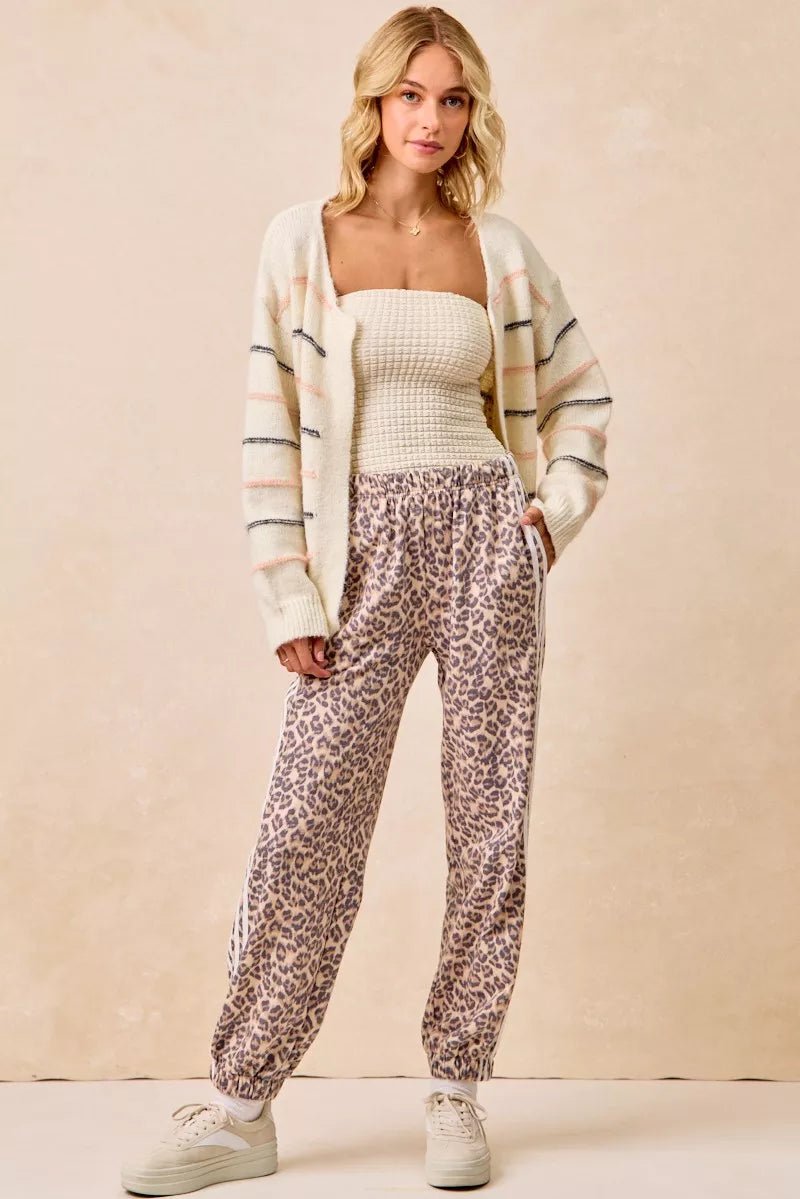 BiBi Side Lines Leopard Track Pants - Bitsy Gypsy Boutique