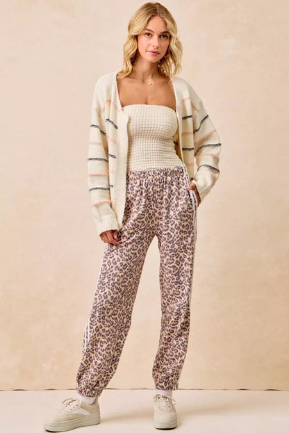 BiBi Side Lines Leopard Track Pants - Bitsy Gypsy Boutique