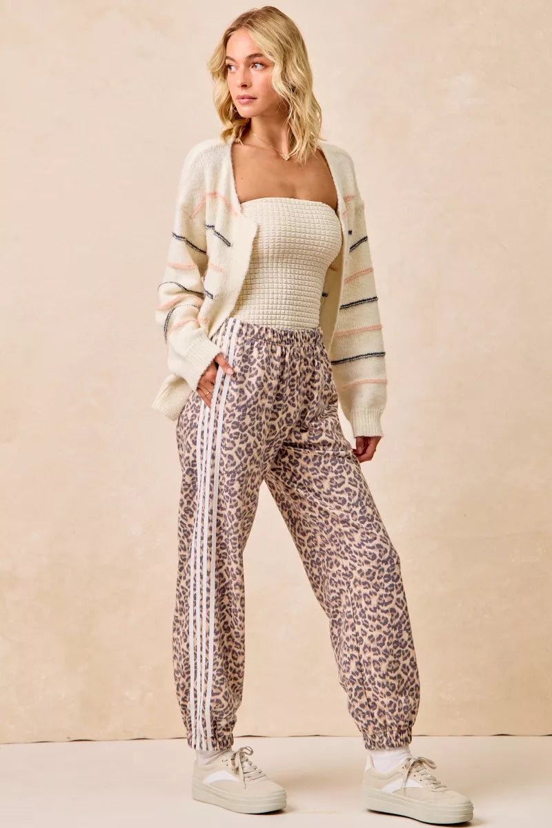 BiBi Side Lines Leopard Track Pants - Bitsy Gypsy Boutique