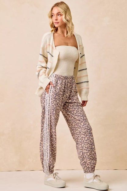 BiBi Side Lines Leopard Track Pants - Bitsy Gypsy Boutique