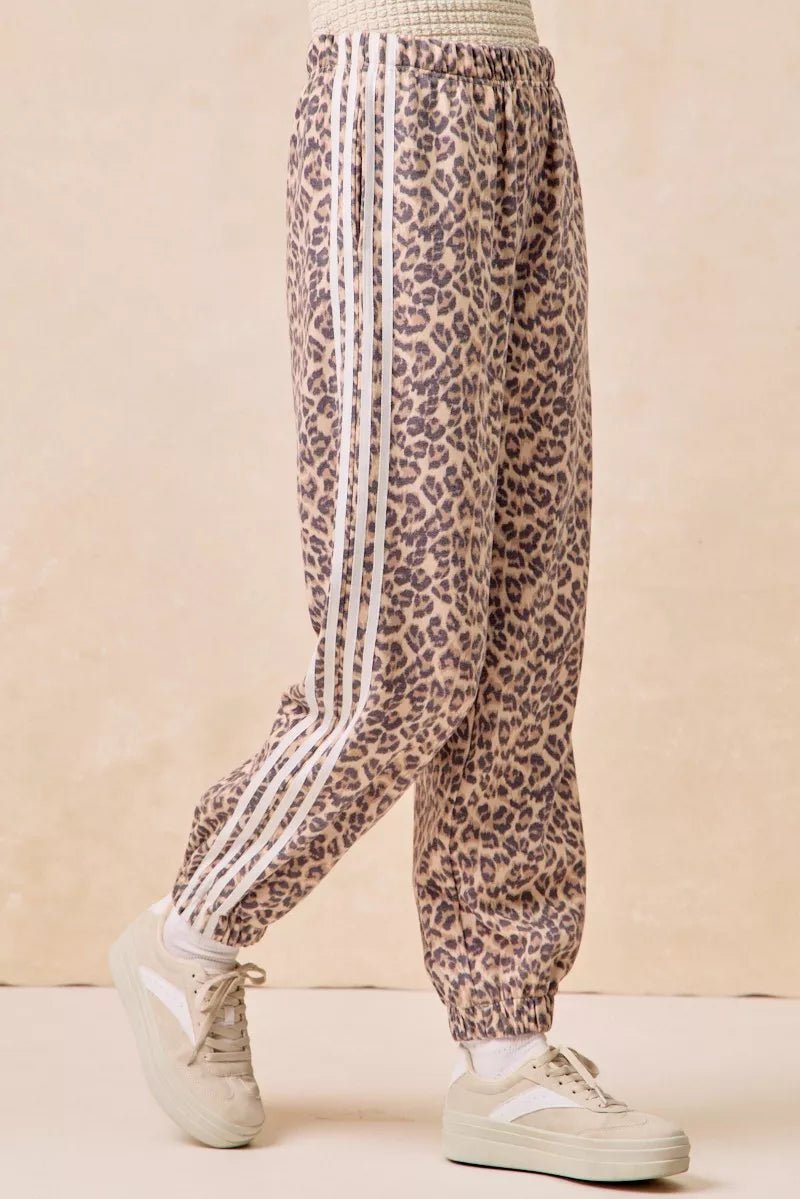 BiBi Side Lines Leopard Track Pants - Bitsy Gypsy Boutique