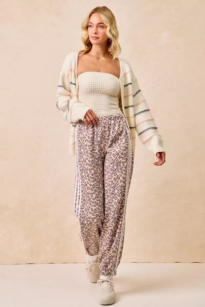 BiBi Side Lines Leopard Track Pants - Bitsy Gypsy Boutique