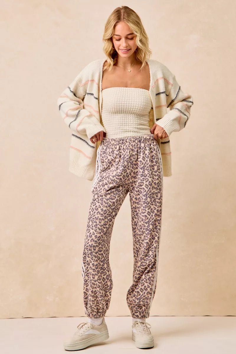 BiBi Side Lines Leopard Track Pants - Bitsy Gypsy Boutique