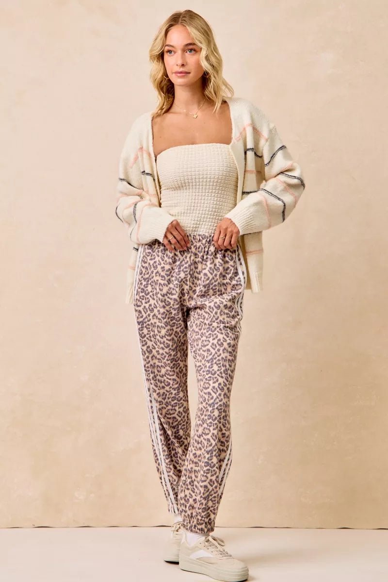 BiBi Side Lines Leopard Track Pants - Bitsy Gypsy Boutique