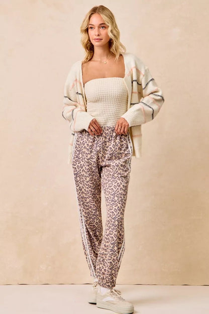 BiBi Side Lines Leopard Track Pants - Bitsy Gypsy Boutique