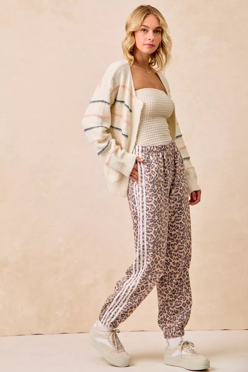 BiBi Side Lines Leopard Track Pants - Bitsy Gypsy Boutique
