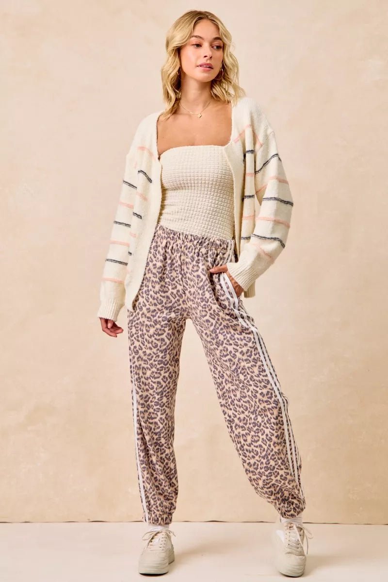 BiBi Side Lines Leopard Track Pants - Bitsy Gypsy Boutique