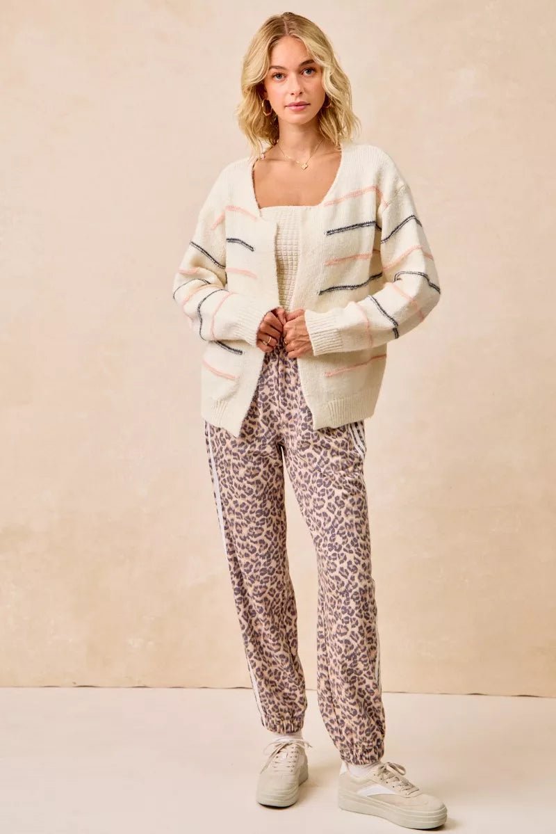 BiBi Side Lines Leopard Track Pants - Bitsy Gypsy Boutique