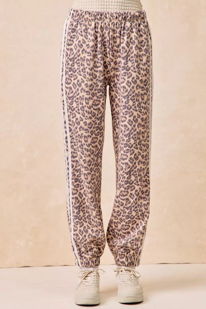 BiBi Side Lines Leopard Track Pants - Bitsy Gypsy Boutique