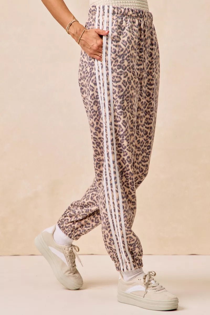 BiBi Side Lines Leopard Track Pants - Bitsy Gypsy Boutique