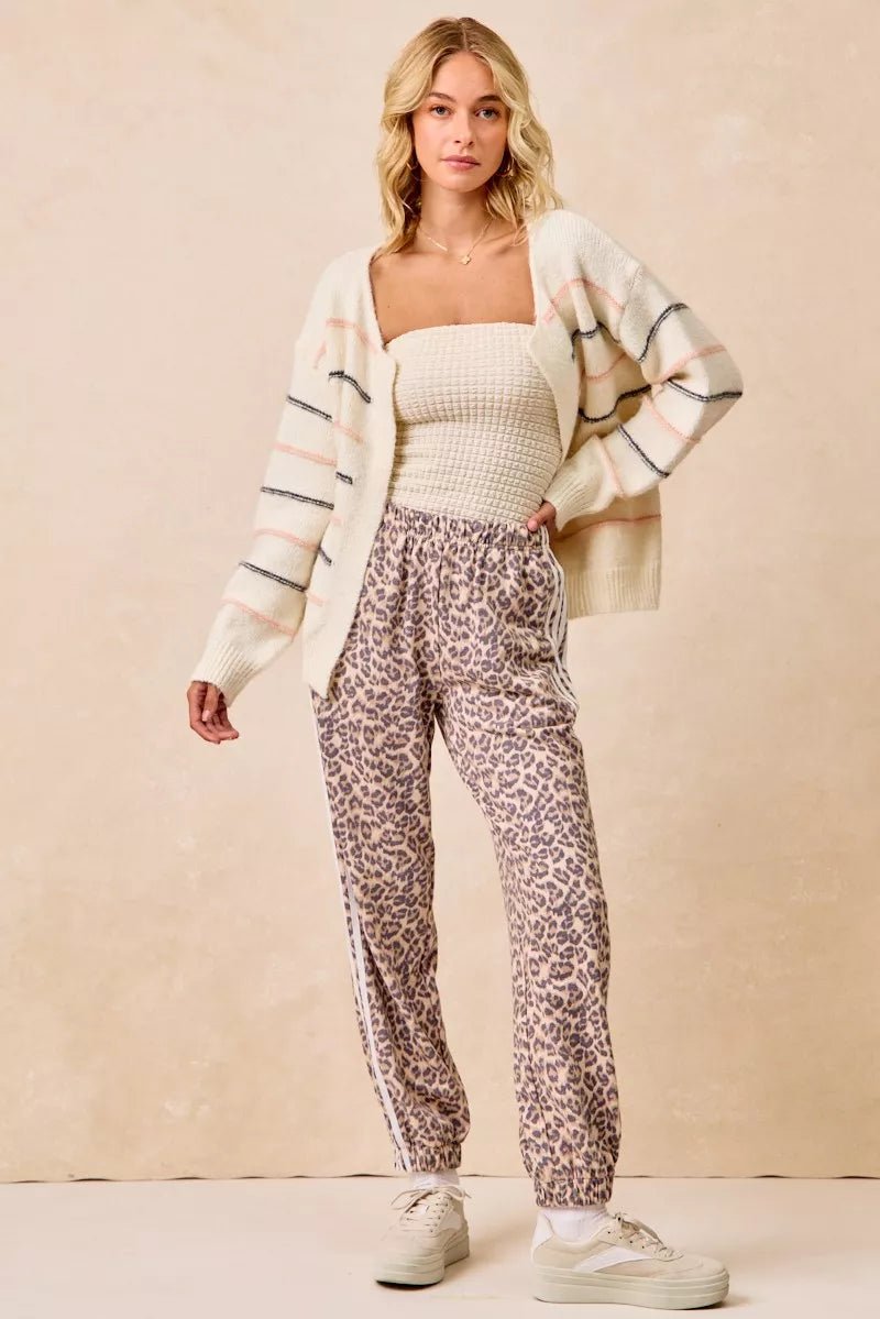 BiBi Side Lines Leopard Track Pants - Bitsy Gypsy Boutique