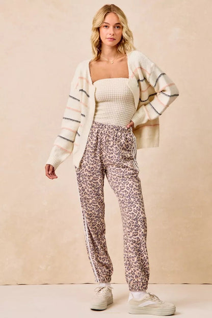 BiBi Side Lines Leopard Track Pants - Bitsy Gypsy Boutique