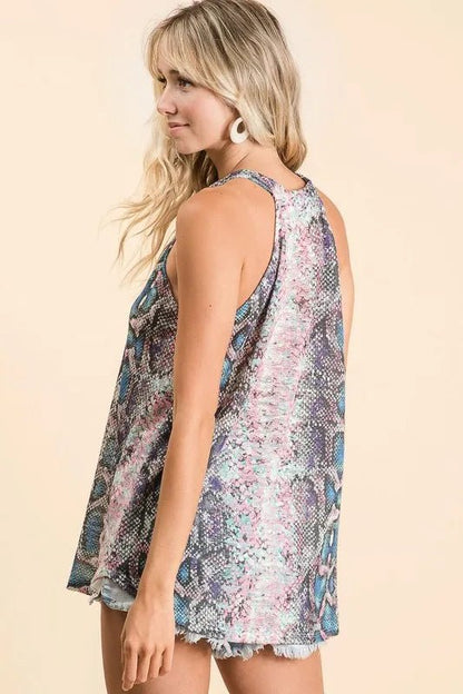 BiBi Snakeskin Print Low Gauge Hacci Knit Halter - Bitsy Gypsy Boutique