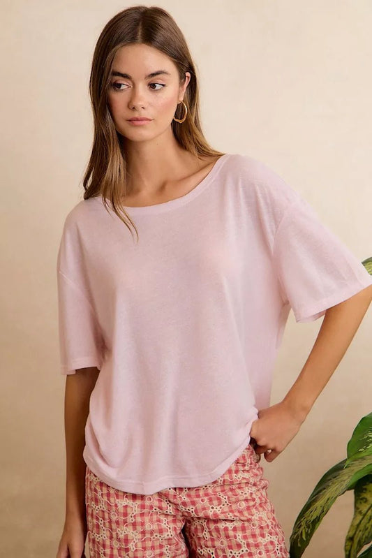 BiBi Solid Jersey Relaxed Fit Short Sleeves Pocket Top - Bitsy Gypsy Boutique