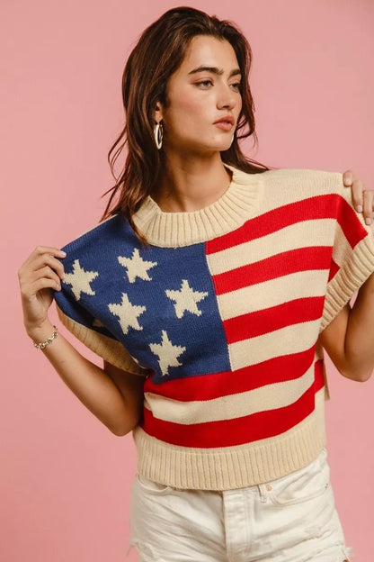 BiBi Star Patches American Flag Sleeveless Sweater - Bitsy Gypsy Boutique