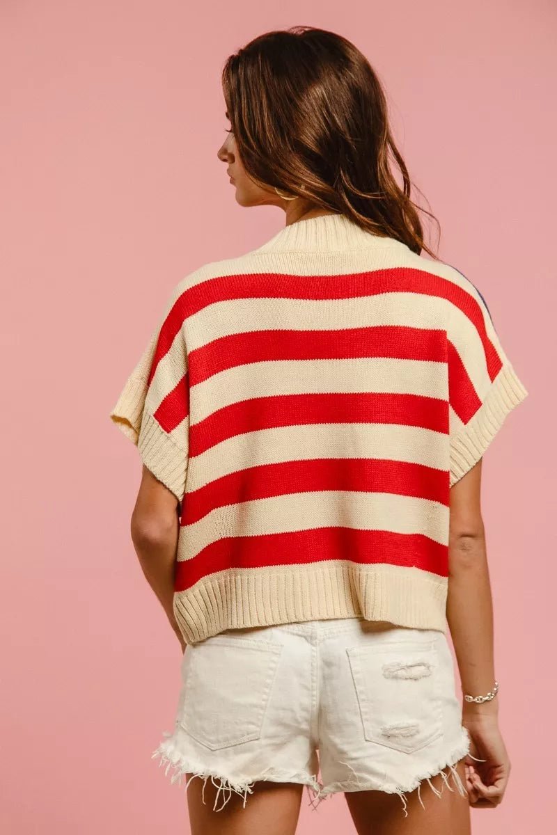 BiBi Star Patches American Flag Sleeveless Sweater - Bitsy Gypsy Boutique