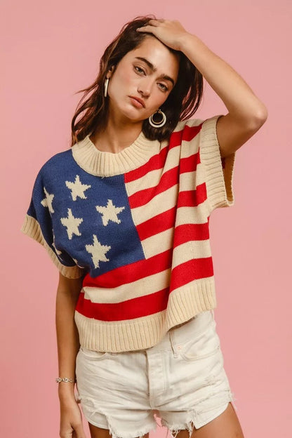 BiBi Star Patches American Flag Sleeveless Sweater - Bitsy Gypsy Boutique