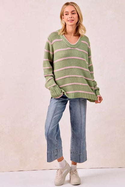 BiBi Striped Long Sleeve Sweater - Bitsy Gypsy Boutique