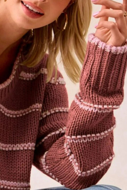 BiBi Striped Long Sleeve Sweater - Bitsy Gypsy Boutique